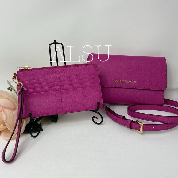 Michael Kors Clutch Wristlet xBody Fuchsia Leather - Picture 6 of 8